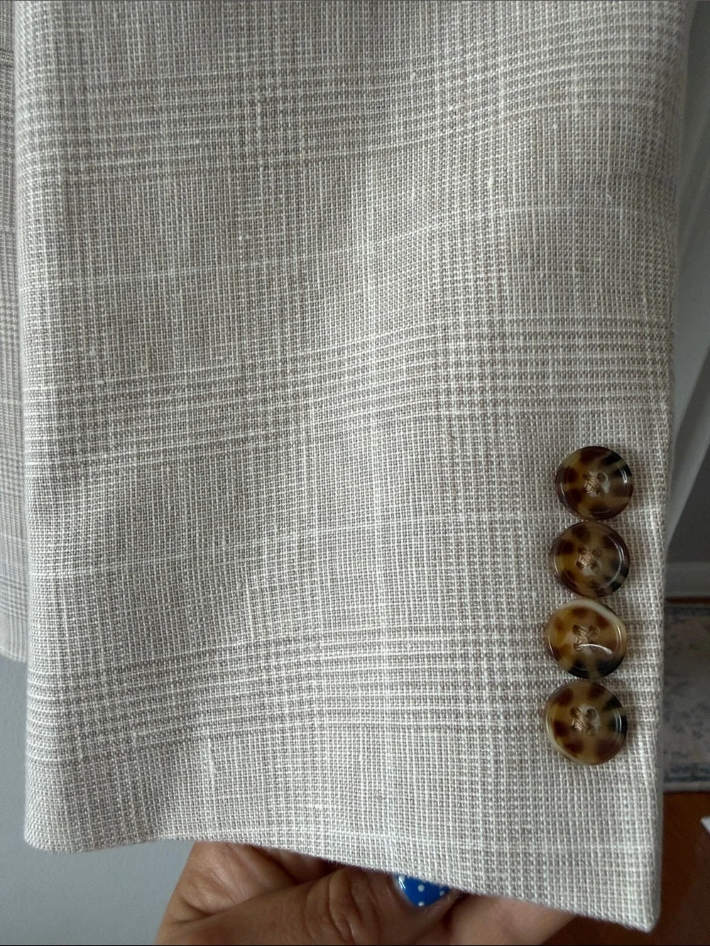 J. Crew Thompson Linen Blazer 42R Beige Glen Plaid Sport Coat Suit Jacket Mens